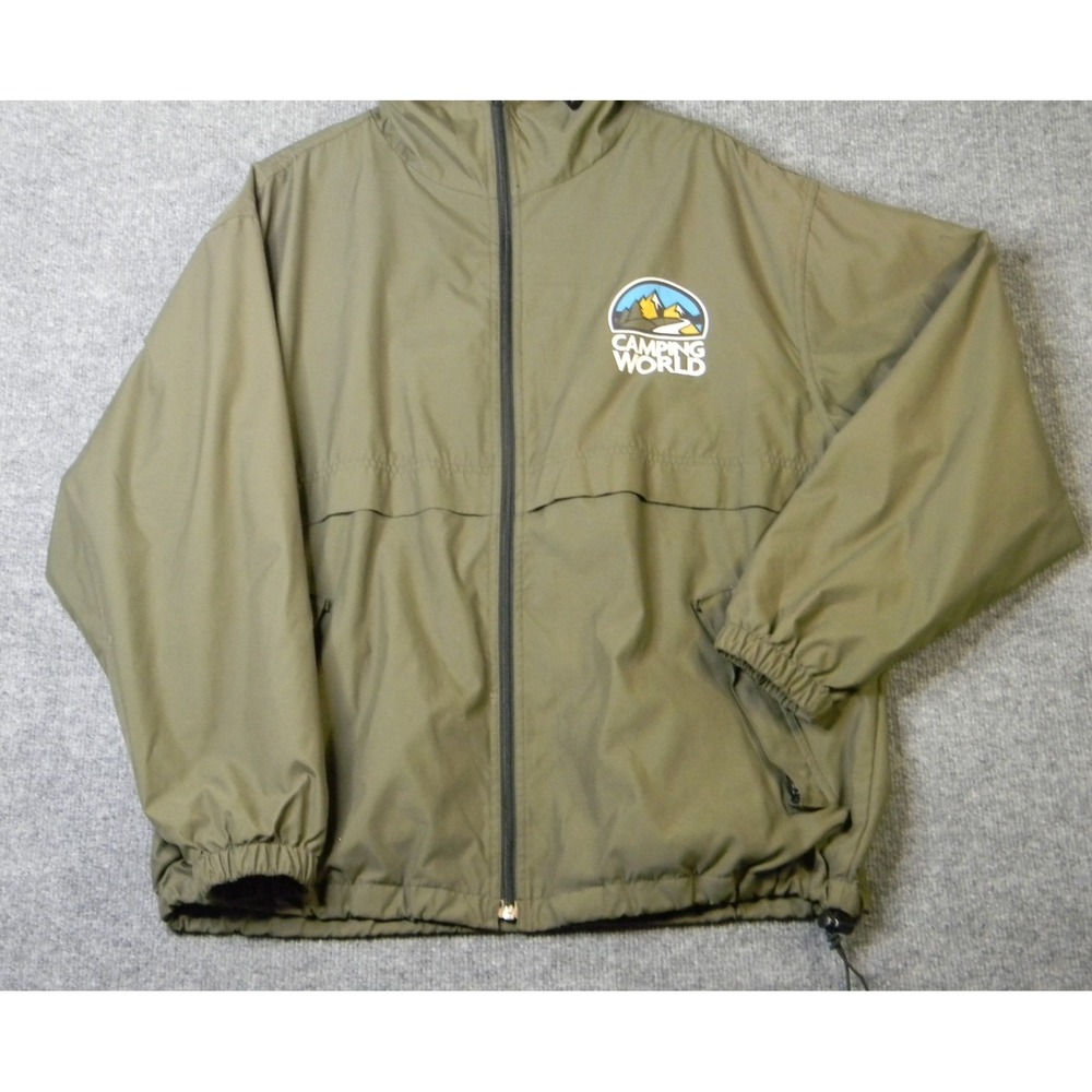Camping World UltraClub Jacket Mens M Green Hooded Windbreaker Full Zip Logo